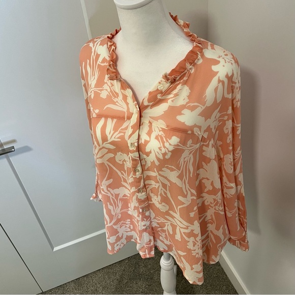 PART TWO Floral Peach Blouse - Size 38 - Picture 2 of 14